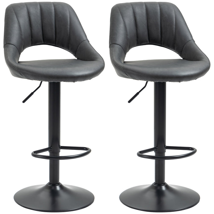 Adjustable Swivel Barstools Set of 2 - Gas Lift PU Leather Counter Heights Chairs with Footrest - Ideal for Kitchen Island and Home Bar Comfort Seating