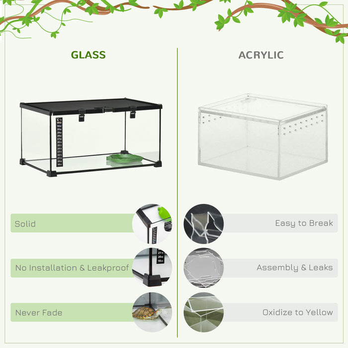 Reptile Glass Terrarium with Thermometer - 50x30x25cm Climbing Pet Enclosure, Breeding Tank - Ideal for Arboreal Animals, Black Finish