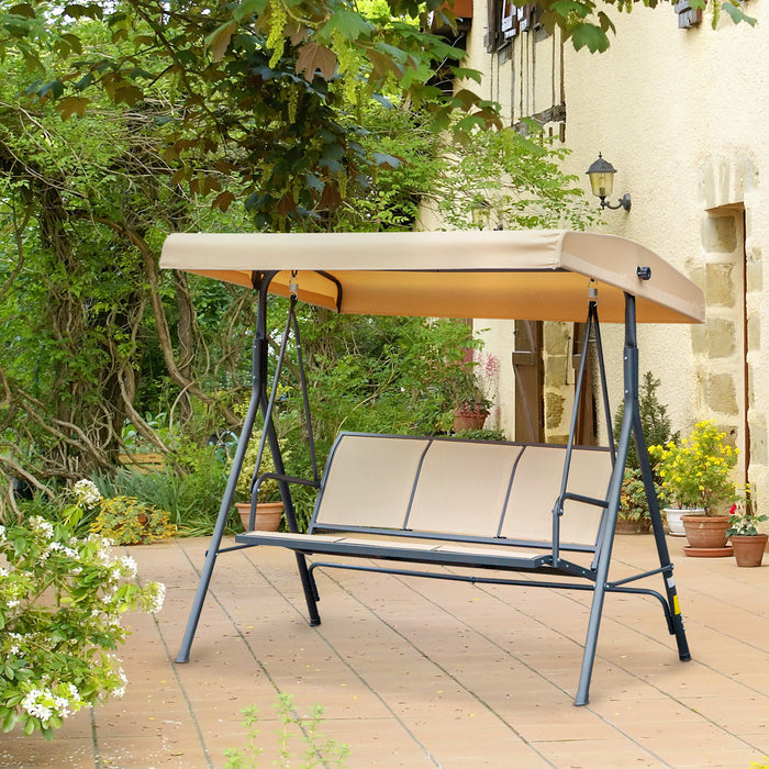 Outdoor 3-Seater Swing Chair Canopy Replacement - Hammock-Style Beige Top Cover with Durable Steel Frame Support - Ideal for Garden Patio Refresh and UV Protection
