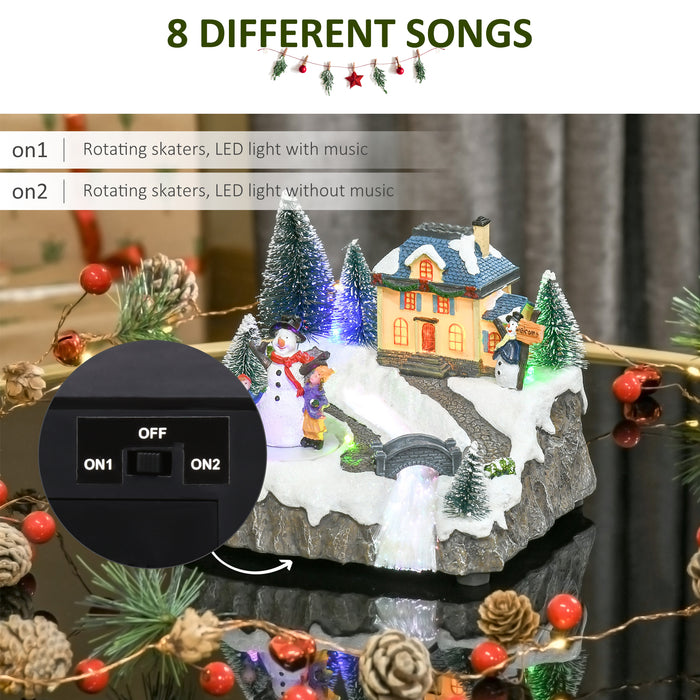 Musical Animated Christmas Village - LED Lit Holiday Decor with Fiber Optic and Rotating Skating Pond - Festive Ornament for Seasonal Display