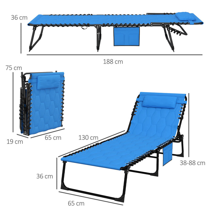 Foldable Outdoor Sun Lounger with 5-Position Backrest - Padded Tanning Chair with Convenience Side Pocket - Ideal for Patio Relaxation and Sunbathing