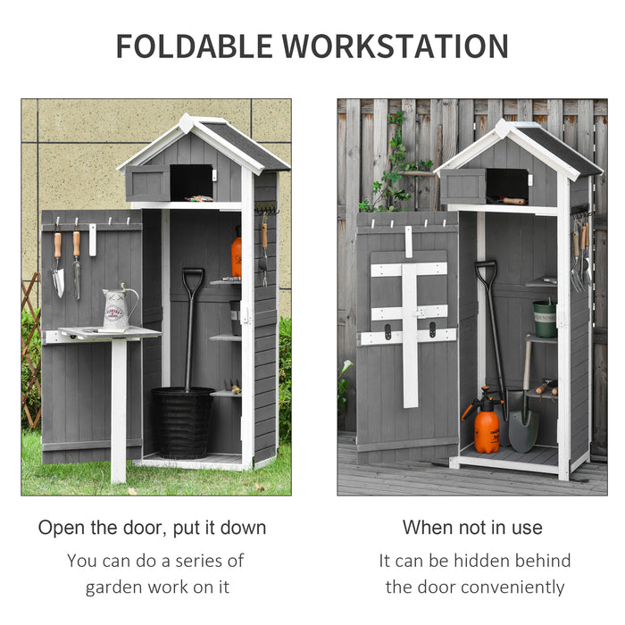 Garden Storage Shed - Multifunctional Wooden Tool Cabinet with Lockable Doors & Integrated Workstation - Spacious Outdoor Solution for Equipment & Supplies, 182x78x52.5 cm, Grey