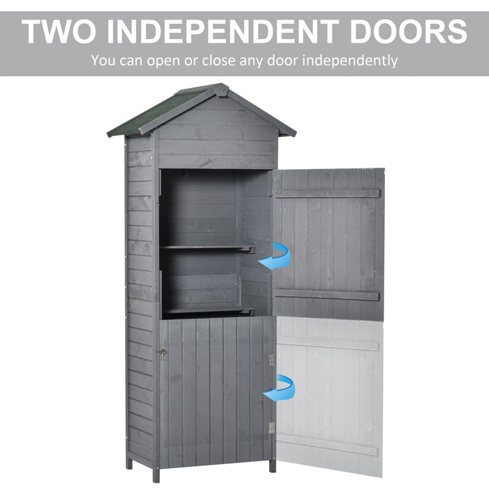 Garden Storage Solution - Wooden Tool Shed with Tilted-Felt Roof, Shelves, and Lockable Doors - Ideal Organizer for Outdoor Equipment (189x82x49cm, Grey)