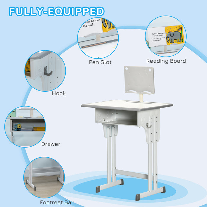 Height Adjustable Kids Desk and Chair Set - Includes Storage Drawer, Book Stand, Cup Holder, Pen Slot - Ideal for Homework and Art Projects