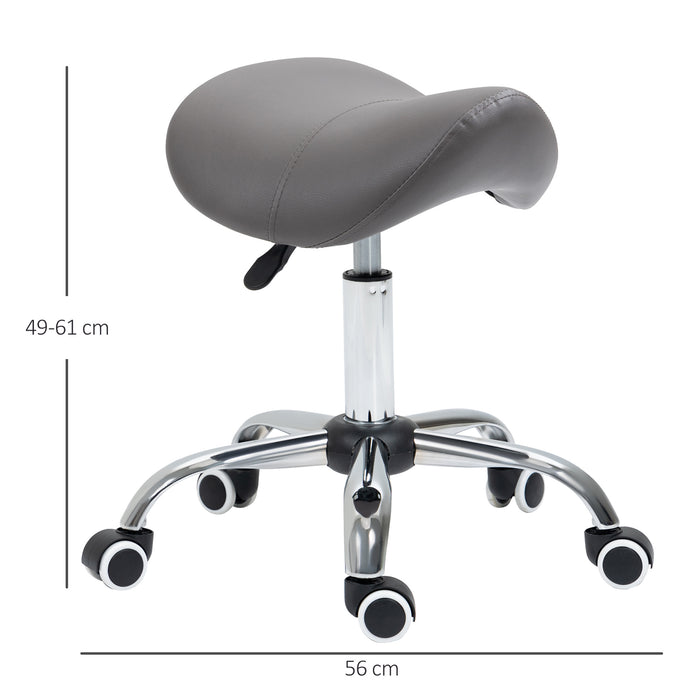 Hydraulic Saddle Stool - 360° Rotatable, Height Adjustable, Faux Leather Spa and Salon Chair with Rolling Base, Grey - Ideal for Cosmetologists, Massage Therapists, and Beauty Professionals