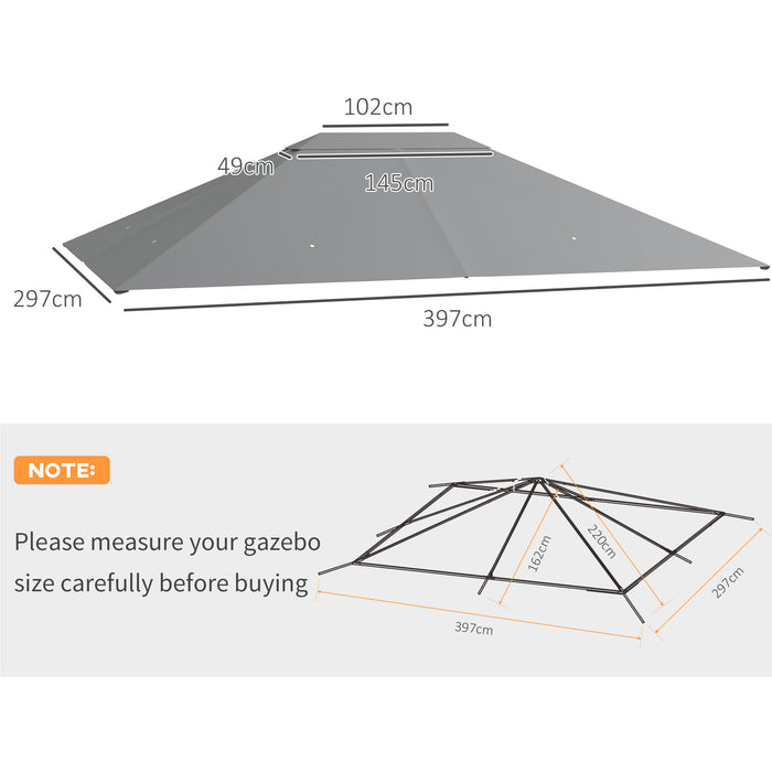 3 x 4m Gazebo Canopy Top Cover - Weather-Resistant Roof Replacement in Light Grey - Ideal for Outdoor Shelter and Patio Enhancement