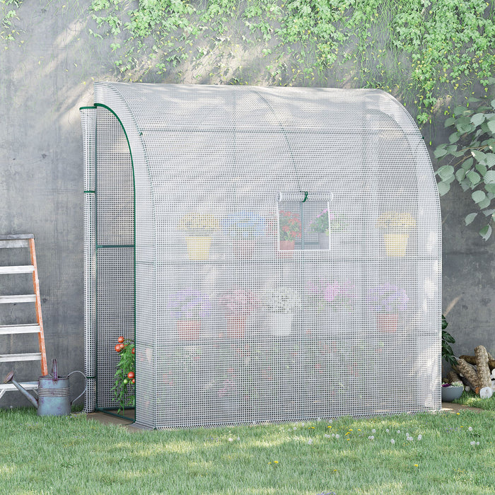 Walk-In Lean-to Polytunnel Greenhouse - 2-Tier Shelving, Windows, Doors, 200x100x215cm, White - Perfect for Plant Growth and Garden Space Maximization