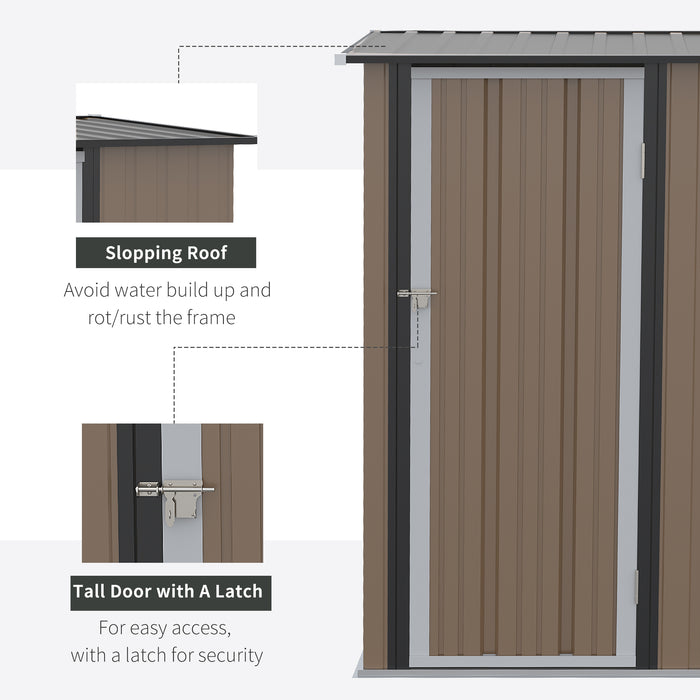 Garden Metal Storage Shed 5x3ft - Outdoor Sloped Roof Tool Shed with Lockable Door, Brown - Ideal for Equipment and Bike Storage