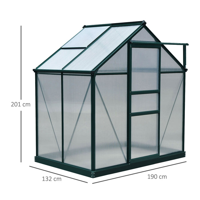 Large Walk-In Polycarbonate Greenhouse - Sturdy Aluminum Frame with Galvanized Base, 6x4 ft, Sliding Door - Ideal for Year-Round Gardening and Plant Growth