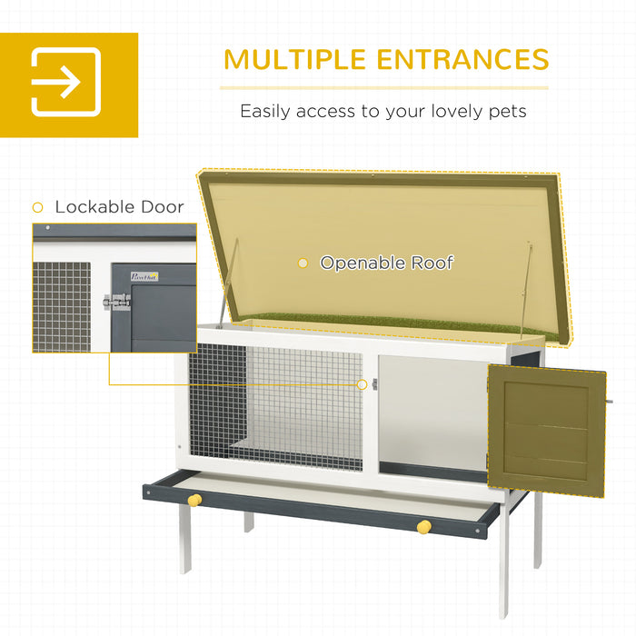 Wooden Small Animal Home - Rabbit Hutch with Pull Out Dropping Tray and Lockable Door - Sturdy Pet Shelter with Weatherproof Asphalt Roof, Ideal for Bunnies and Small Pets