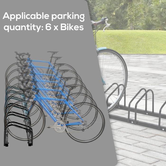 Bicycle Parking Stand Rack - Secure Floor or Wall Mount Bike Storage Solution, 179L x 33W x 27H - Ideal for Cyclists and Garage Organization, 6 Spaces, Black