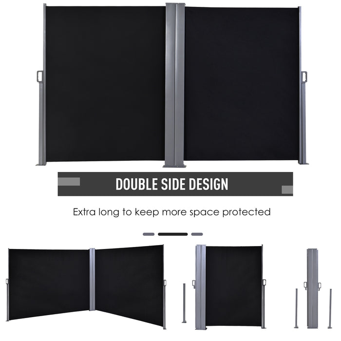 Steel Frame Double-Sided Retractable Awning - Black, Sturdy Outdoor Privacy Divider - Ideal for Garden, Patio, and Balcony Sun Protection & Space Definition.