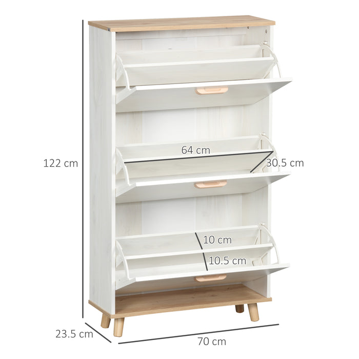 Slim Shoe Rack with 3 Flip Drawers - Adjustable Shelf Storage for 12 Pairs - Space-Saving Organizer for Hallways and Small Areas