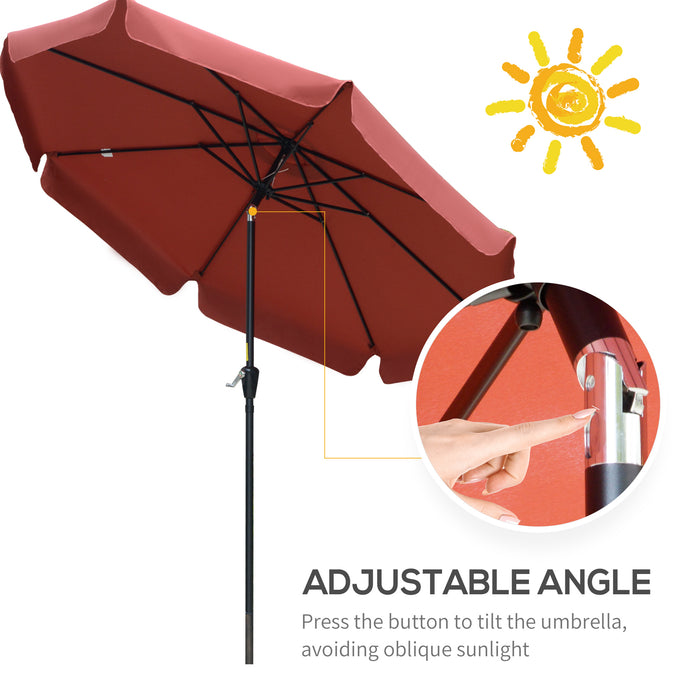 Wine Red 2.66m Patio Umbrella - Outdoor Garden Parasol with Elegant Ruffles and Sun Shade - 8 Rib Durable Design for Cozy Tableside Relaxation