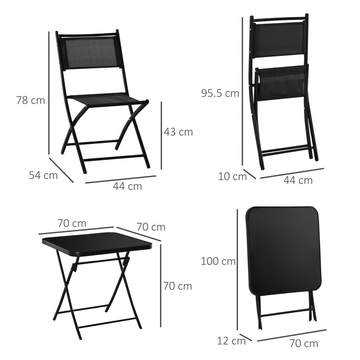 Folding Patio Ensemble - 3-Piece Black Outdoor Furniture Set with Table and 2 Chairs - Ideal for Backyard and Porch Relaxation