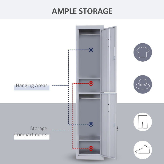 Vertical Grey Locker Cabinet - Cold Rolled Steel Storage with Shelves - Space-Saving Cupboard for Office and School Organization, 38 x 46 x 180 cm