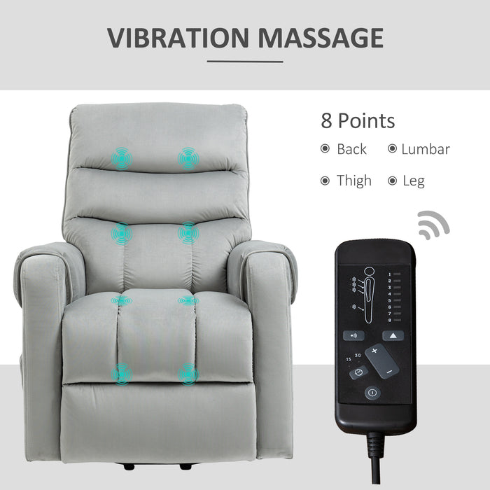 Electric Power Lift Recliner Chair with Vibration Massage - Remote Controlled Rise and Recliner, Side Pocket - Ideal for Elderly and Individuals with Mobility Challenges, Grey