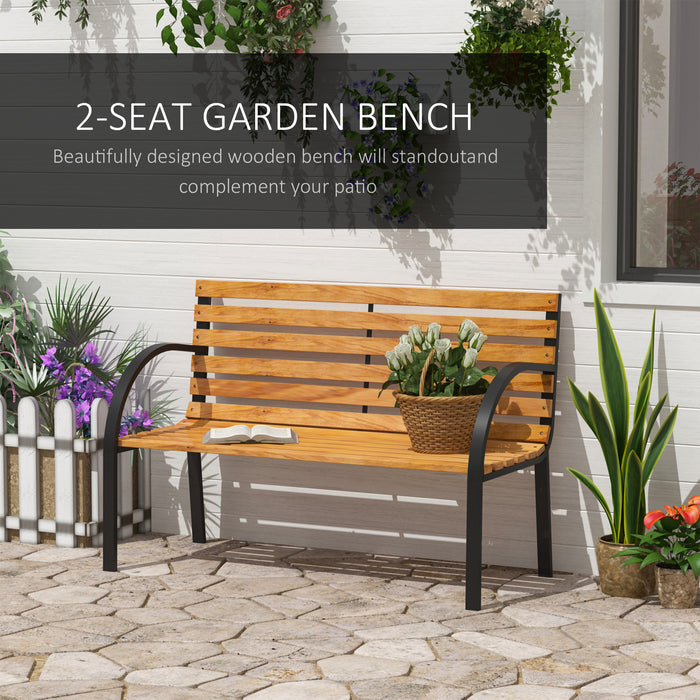 Wooden Garden Bench - 2-Person Park Love Chair with Sturdy Metal Frame for Outdoor Patio & Porch - Comfortable Seating for Couples & Decor enthusiasts