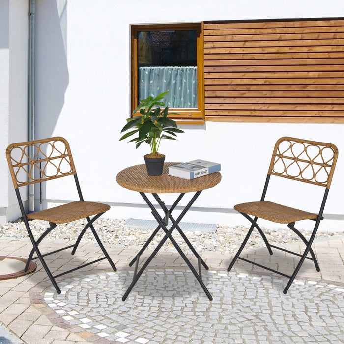 PE Rattan Wicker Bistro Set - 3-Piece Folding Patio Conversation Furniture with Steel Frame - Ideal for Outdoor Dining and Relaxation