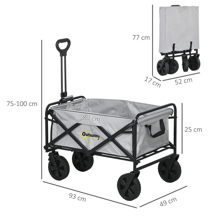 Folding Cargo Wagon with Telescopic Handle - Heavy-Duty Pull-Along Utility Cart in Dark Grey - Ideal for Outdoor Events, Gardening and Transport