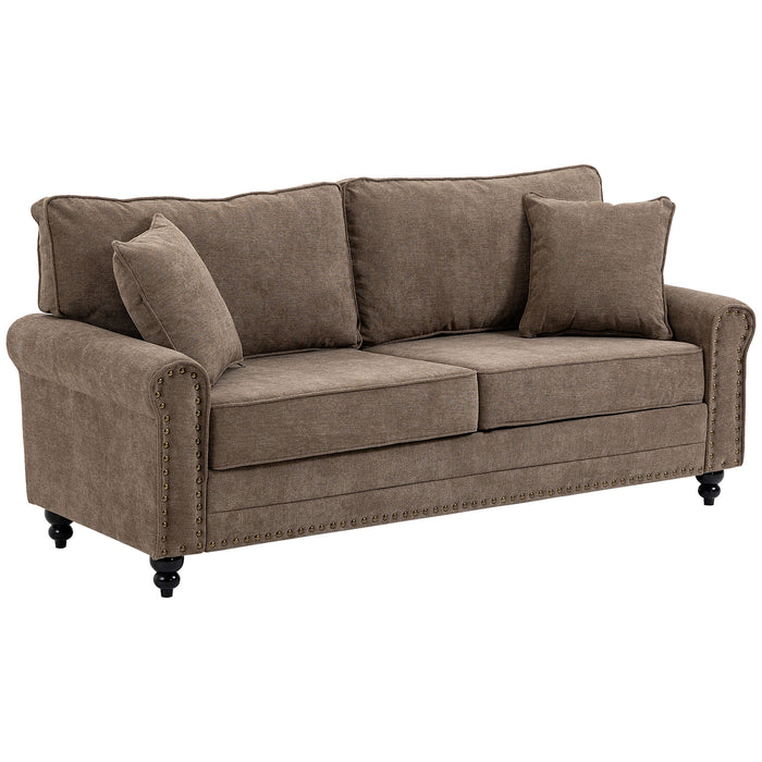 Fabric Loveseat with Nailhead Trim - Cozy 2-Seater Sofa with Cushions & Throw Pillows for Living Room Comfort - Ideal for Small Spaces & Couples