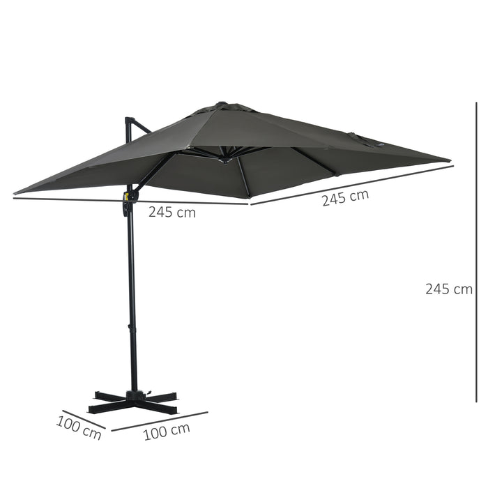 Deluxe 2.5m Cantilever Patio Umbrella - Offset Sun Shade with 360° Rotation & Crank Handle, Grey - Ideal Outdoor Shelter for Gardens, Decks & Patios