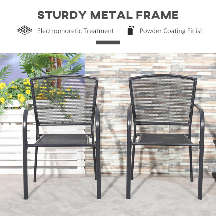 Metal Garden Dining Chair Duo - Set of 2 Stackable Patio Seating, Weather-Resistant Outdoor Chairs - Ideal for Porch, Park, and Lawn Gatherings in Grey