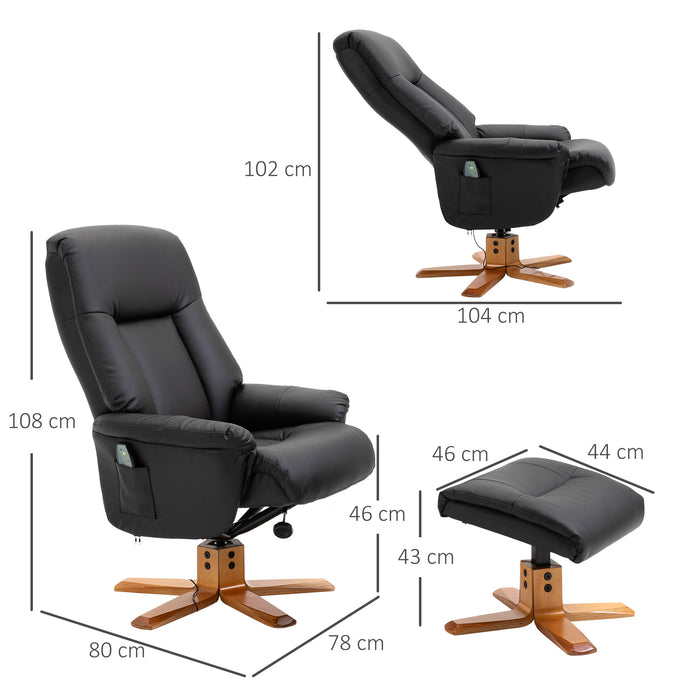 Massage Recliner Armchair with Footrest - 10-Point Heated PU Leather Sofa Chair, Black - Ultimate Relaxation for Home or Office