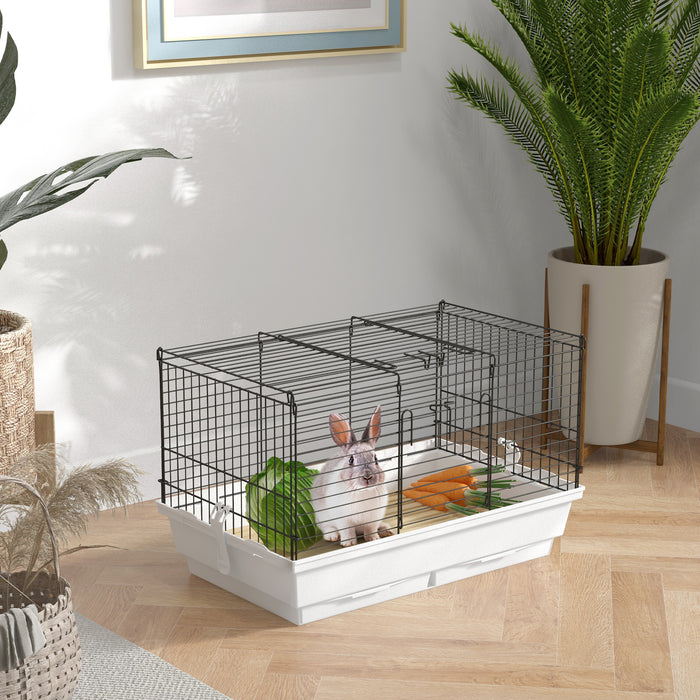 Indoor Bunny & Guinea Pig Hutch with Wooden Flooring - Easy-Clean Removable Tray Small Pet Enclosure - 61.5 x 38 x 40 cm Ideal for Small Animals