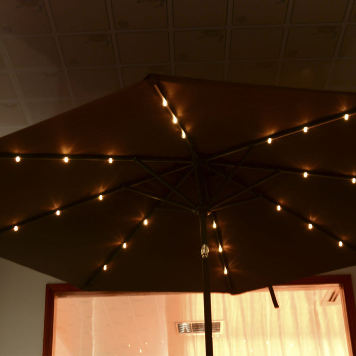 Solar LED Umbrella Parasol - 24 Brown/Coffee Lights for Outdoor Ambiance - Ideal for Patio, Backyard Nighttime Events