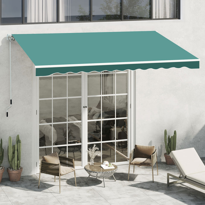 Garden Patio Manual Retractable Awning - 3.5 x 2.5m UV Protection Sun Shade with Winding Handle, Green - Outdoor Living Space Comfort and Sun Shelter Solution