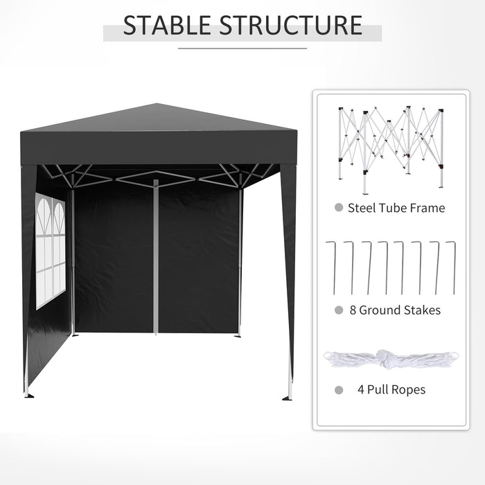 Pop Up Garden Gazebo Shelter 2x2m - Removable Side Walls & Portable Carrying Bag, Black - Ideal for Outdoor Parties & Camping Adventures