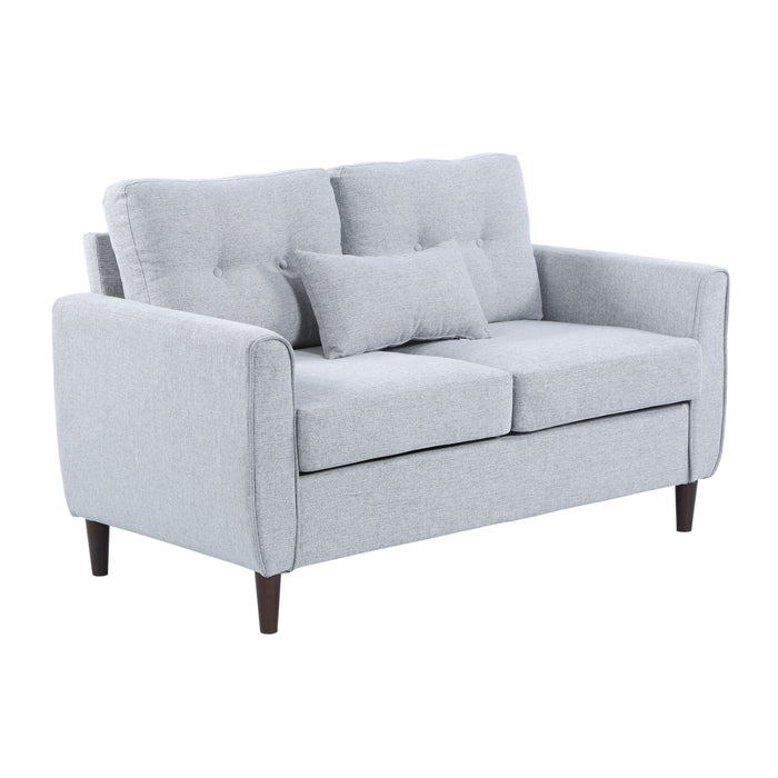 Double Loveseat Sofa with Tufted Fabric - Sturdy Wooden Legs in Light Grey for Elegant Comfort - Ideal for Living Room, Dining Room, or Office Spaces