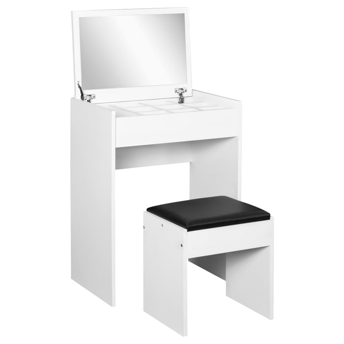 Elegant White Dressing Table Set with Padded Stool - Vanity Dresser with Flip-Up Mirror and Storage - Perfect for Bedroom Makeup Organization