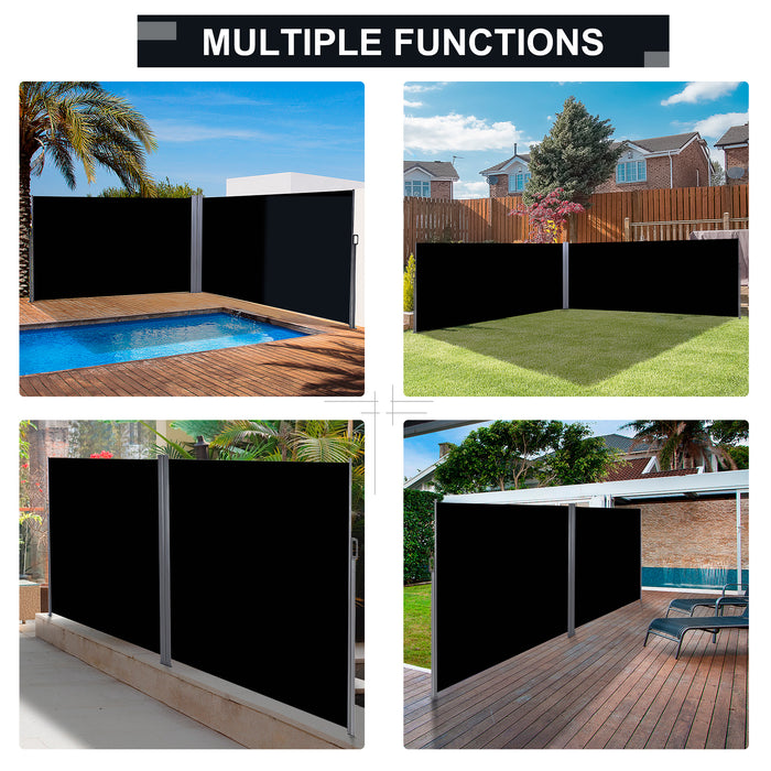 Retractable Sun Side Awning Screen - 6x2m Patio Garden Wall Balcony Privacy Divider in Black - Ideal for Outdoor Spaces and Enhanced Seclusion