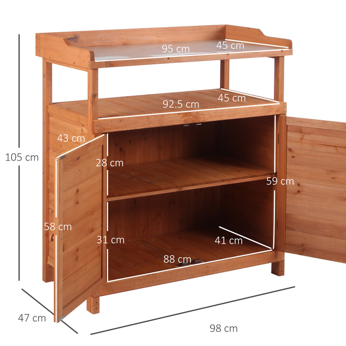 Gardening Workstation with Galvanized Surface - Multipurpose Potting Bench with Storage Cabinet - Ideal for Plant Lovers and Garden Organization