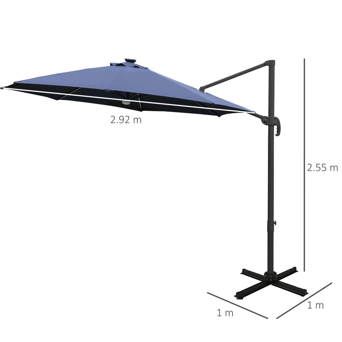 Cantilever Roma Parasol Umbrella with Solar LED Lights - Outdoor Patio Sunshade, 360° Rotation, Cross Base - Ideal for Garden Leisure and Entertaining