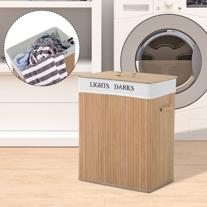 Natural Wood Laundry Hamper - 100L Collapsible Storage Bin with Lid and Removable Liner, 52x32x63 cm - Ideal for Organizing Clothes and Home Essentials