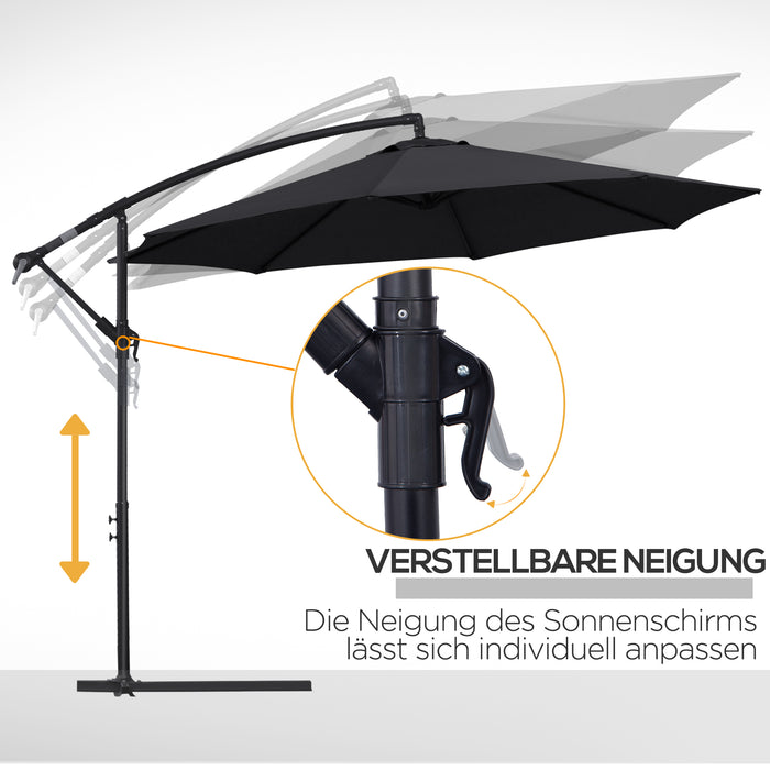 Cantilever Banana Parasol - 3M Steel Hanging Umbrella for Patios in Black - Ideal Shade Solution for Outdoor Comfort