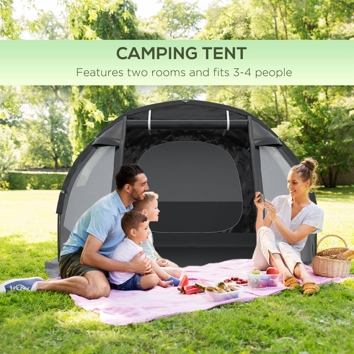 3-4 Person Tunnel Tent - Dual-Room Design with Windows & Protective Covers, Portable Carry Bag - Ideal for Camping, Fishing, Hiking & Festivals