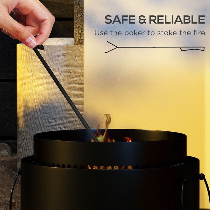 Portable Smokeless Fire Pit with Poker - 37cm Wood Burning, Metal Design for Outdoor Use - Ideal for Garden Camping and Bonfire Parties