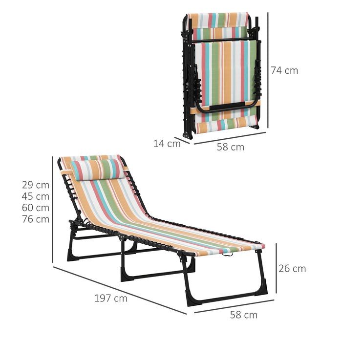 2 Pcs Folding Beach Sun Lounger - Multicolor Chaise Chair with 4 Adjustable Positions, Garden Cot - Ideal for Camping and Outdoor Relaxation