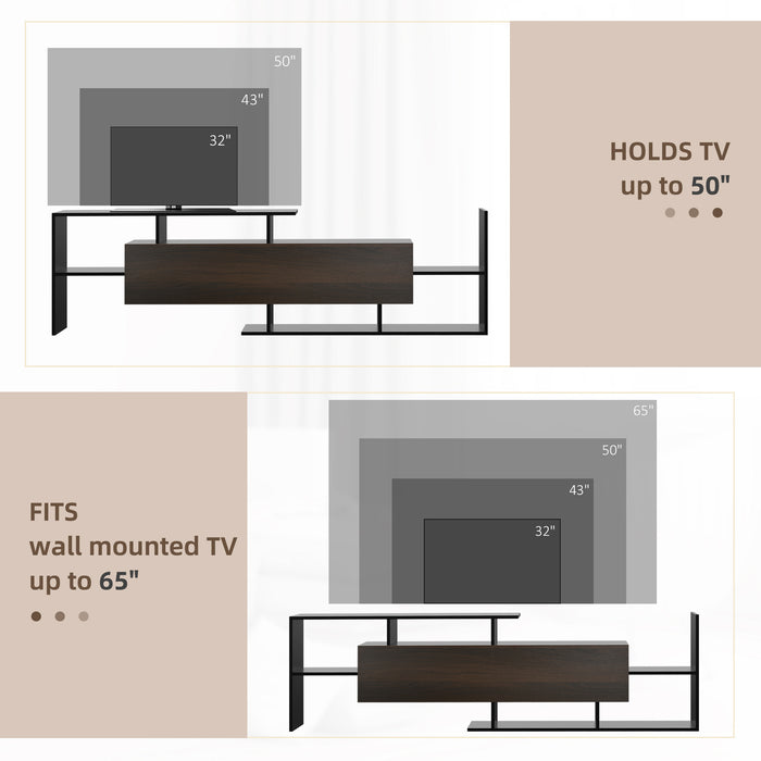 Modern Wall-Mounted Entertainment Center - Storage-Friendly TV Stand with Cabinet and Shelf, Holds Up to 65" TVs - Stylish Living Room or Bedroom Décor in Black and Dark Brown