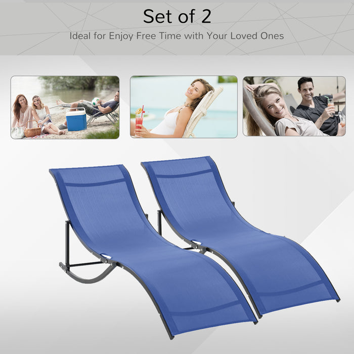 Foldable Lounge Chair Set of 2 - S-Shaped Reclining Sun Lounger for Outdoor, Patio, Beach, and Garden in Blue - Space-Saving Comfort for Relaxation