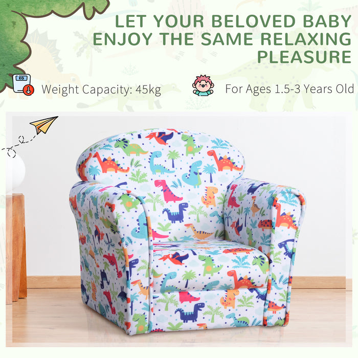 Cartoon Dinosaur Children's Armchair - Cozy Flannel Kids Sofa with Sturdy Wooden Frame - Non-slip Seating for Bedroom and Playroom