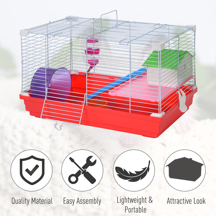 Dwarf Hamster Home Playground - Metal Cage with Built-in Tunnels, Exercise Wheel, and Water Bottle - Perfect for Pet Entertainment and Comfort