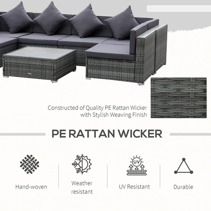 Outdoor PE Rattan 7-Piece Patio Wicker Sofa Set - Acacia Table Top with Comfortable Cushions - Ideal for Garden and Backyard Entertaining