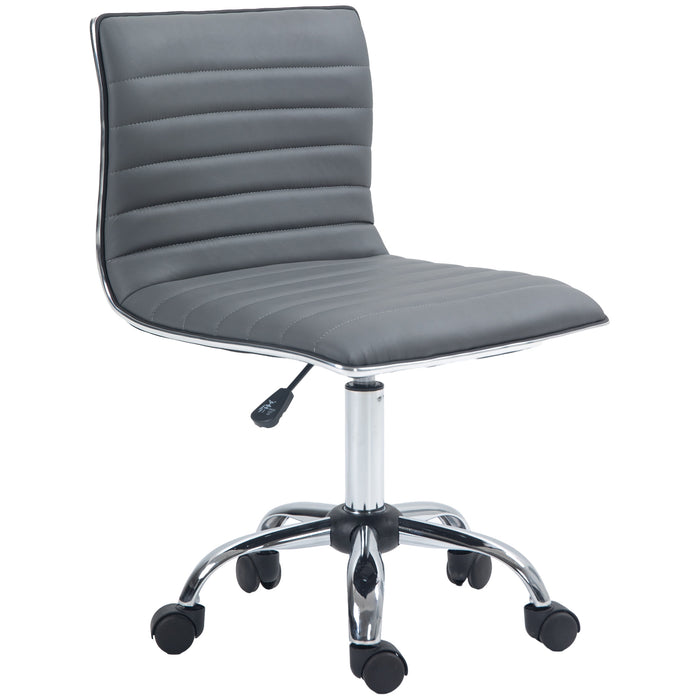 Ergonomic Armless Mid-Back Desk Chair - PU Leather Swivel Seat with Chrome Base - Ideal for Home Office and Workstations, Dark Grey