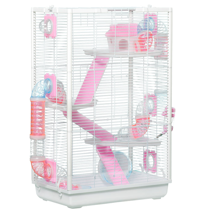 4-Tier Gerbilarium with Tubes and Accessories - Spacious Hamster Cage with Exercise Wheel, Hut, Ramps, and Platforms - Ideal for Small Rodents and Active Pets, 47 x 29.5 x 76cm