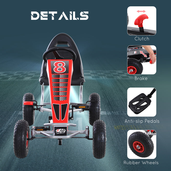 Adjustable Racing Style Pedal Go-Kart - Handbrake & Clutch Equipped Ride-On Car in Red - Fun Outdoor Activity for Kids and Teens